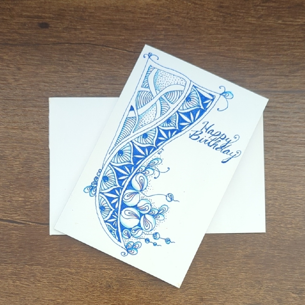 🌻 5/$20 Handmade Floral Happy Birthday Card- Blue And Orange- Unisex